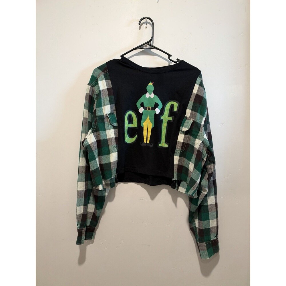 Rework Upcycle Grunge Oversize Cropped Elf Cozy Winter Christmas Top M/L